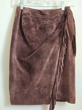Vintage Siena New York Women’s Suede Fringe Wrap Skirt - Chocolate Brown